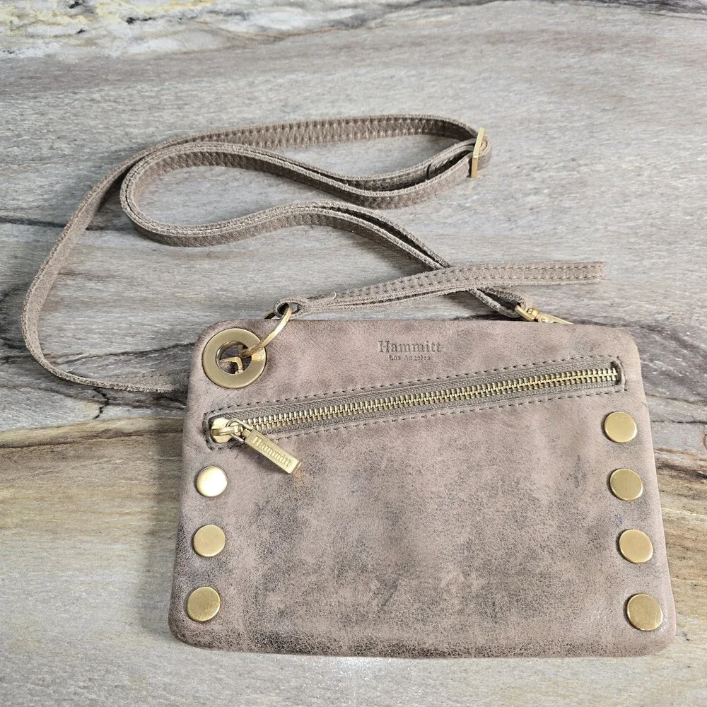 Hammitt Los Angeles Gray Leather Crossbody Clutch Wristlet Purse Pewter Nash - Picture 1 of 9